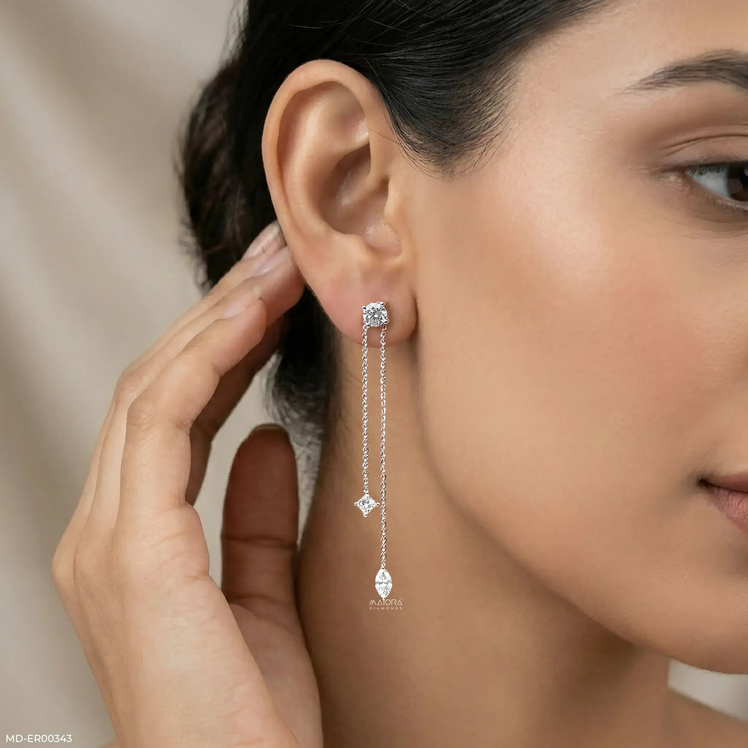1 Carat Cascading Lab Diamond Chain Earrings 18K White Gold