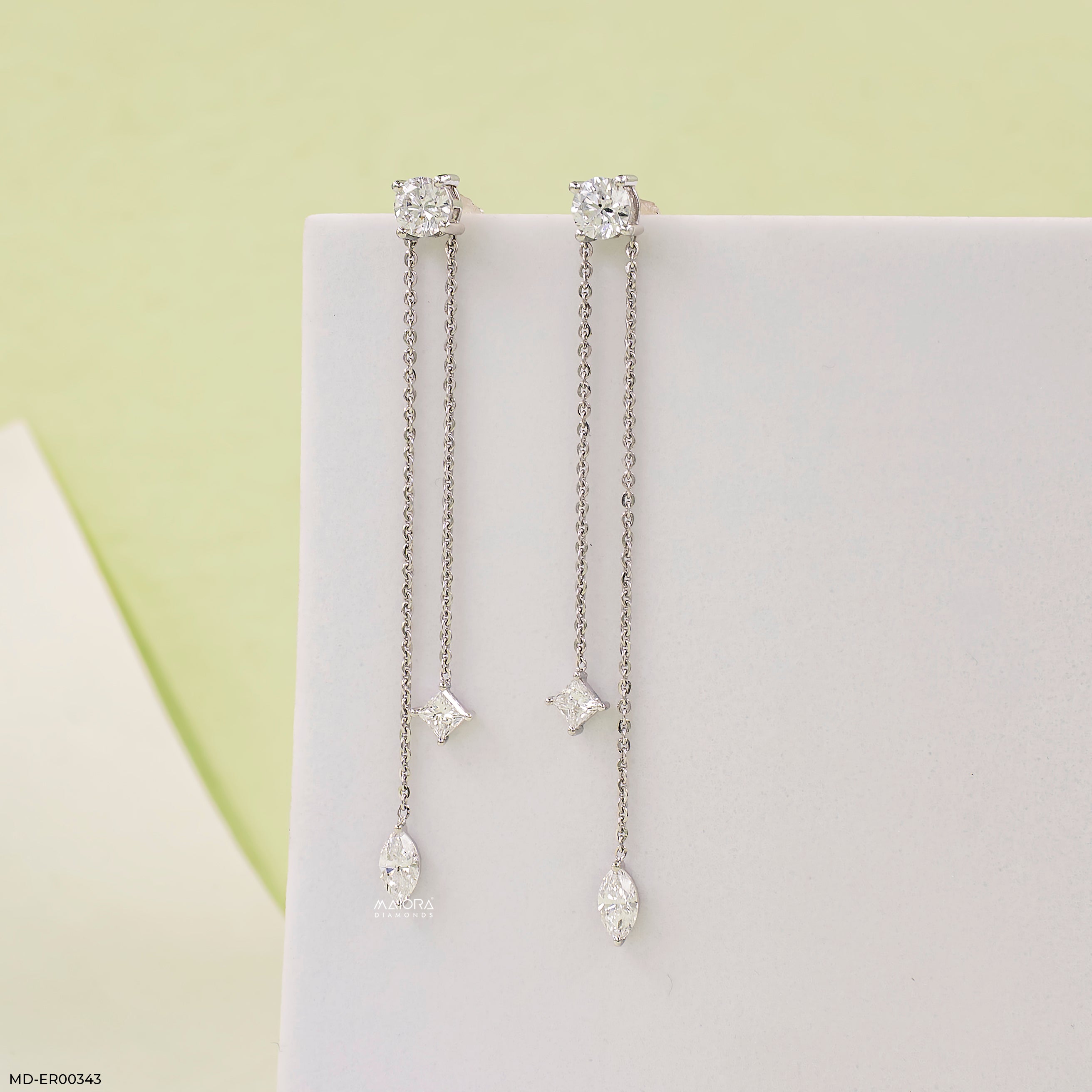 1 Carat Cascading Lab Diamond Chain Earrings 18K White Gold