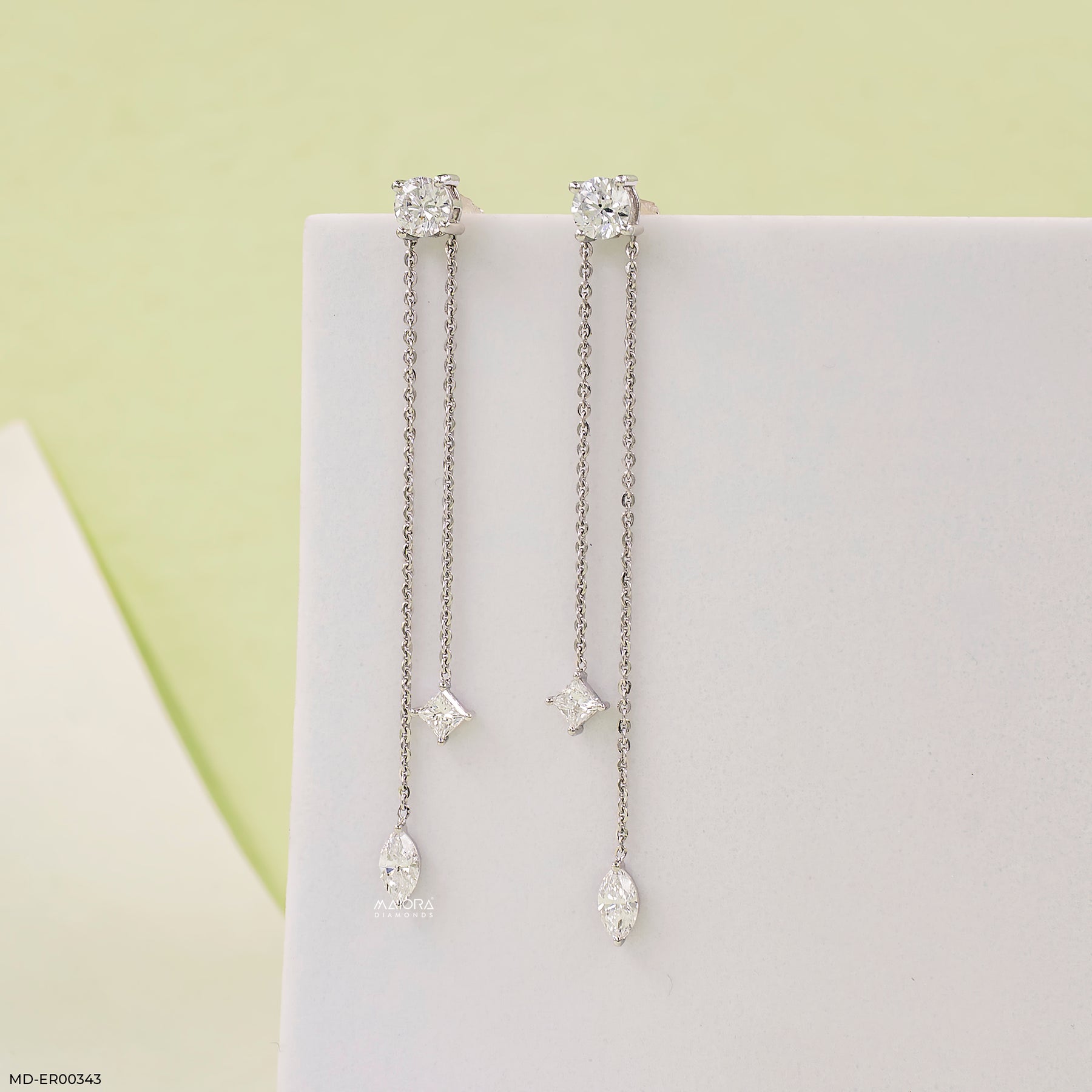 1 Carat Cascading Lab Diamond Chain Earrings 18K White Gold