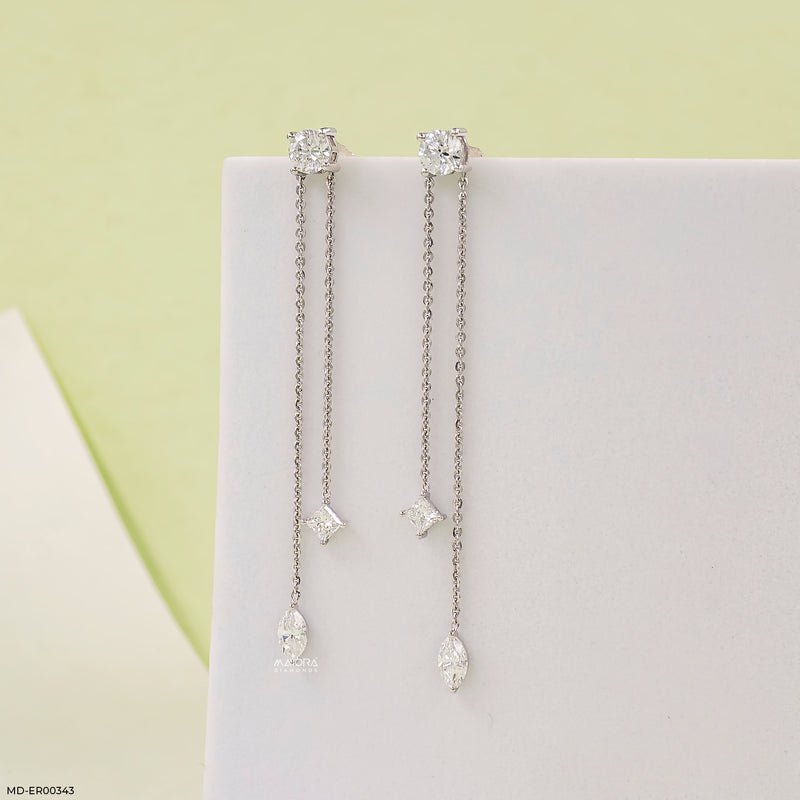 Cascading Lab Diamond Chain Earrings 18K White Gold