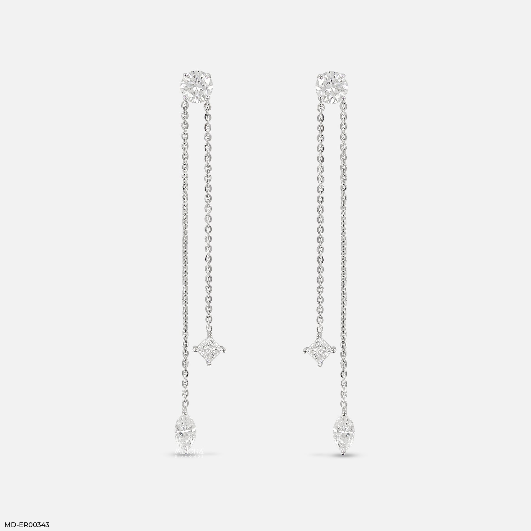 1 Carat Cascading Lab Diamond Chain Earrings 18K White Gold