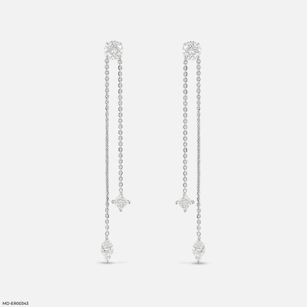 Cascading Lab Diamond Chain Earrings 18K White Gold