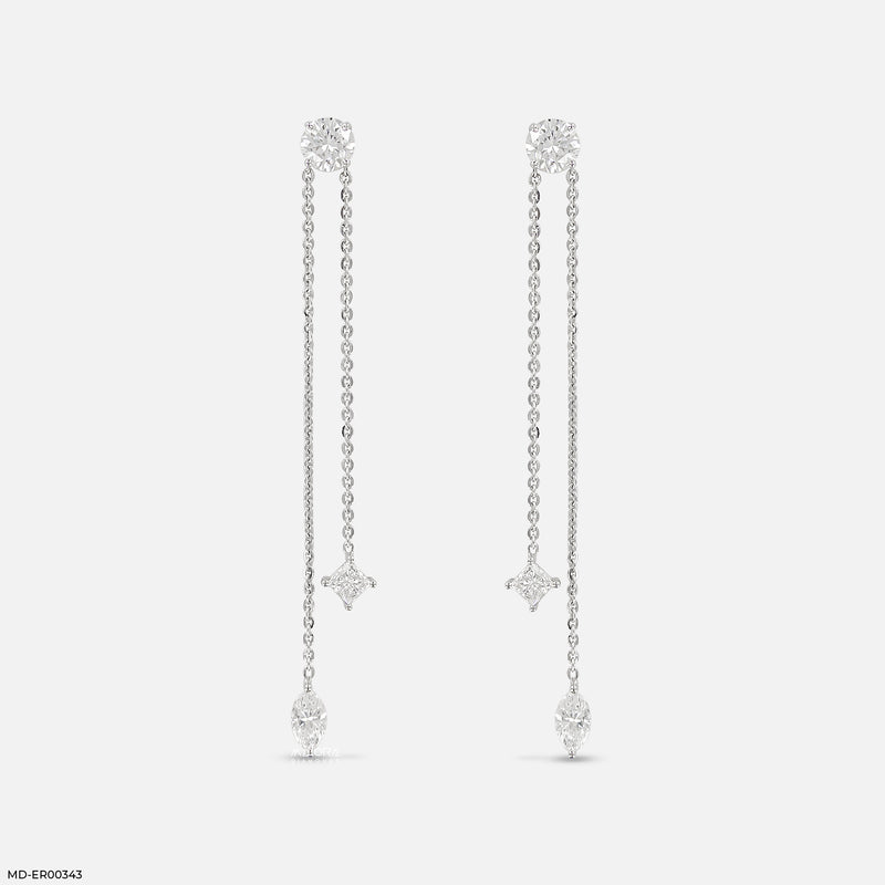 Cascading Lab Diamond Chain Earrings 18K White Gold