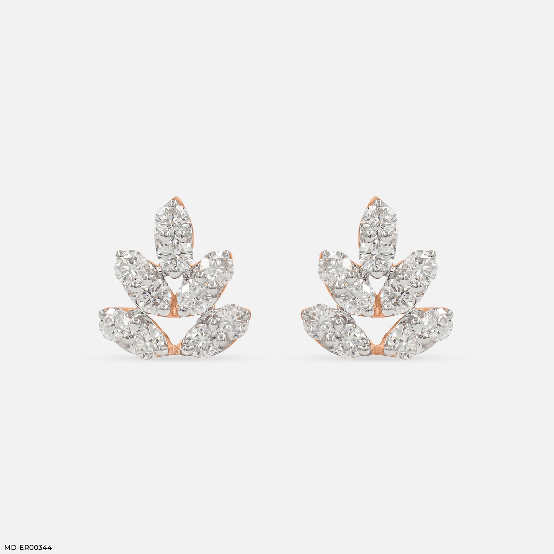 0.75 Carat Leaf Lab Diamond Stud Earrings 14K Rose Gold