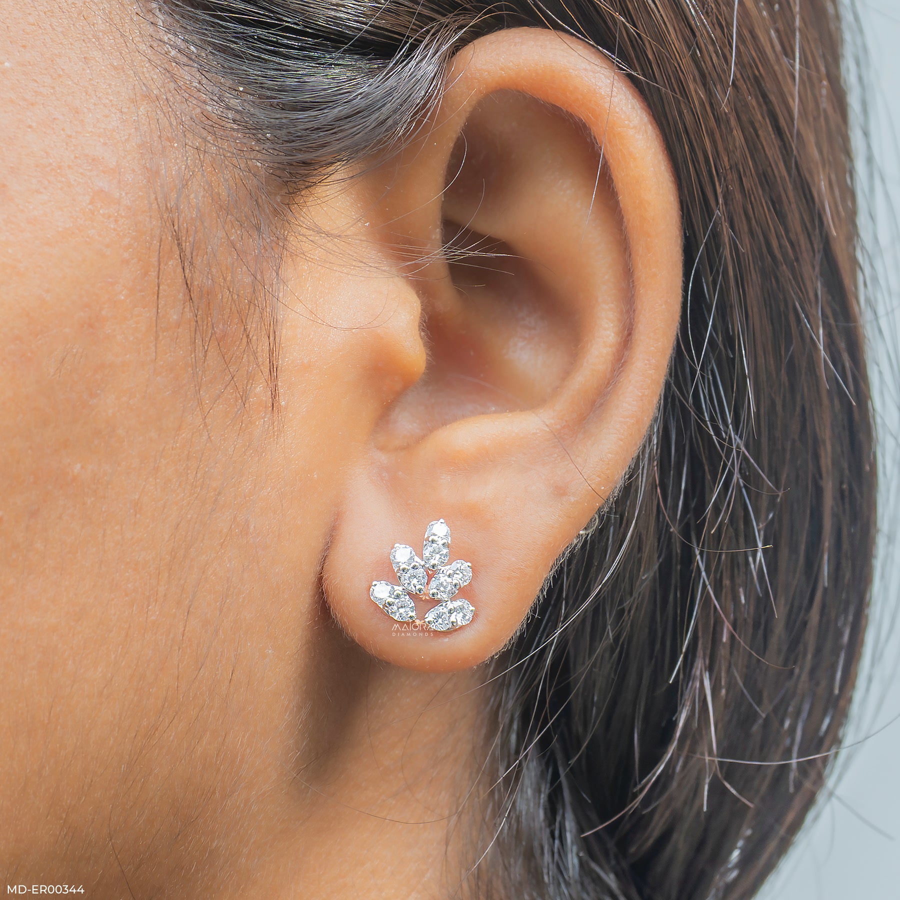 0.75 Carat Leaf Lab Diamond Stud Earrings 14K Rose Gold