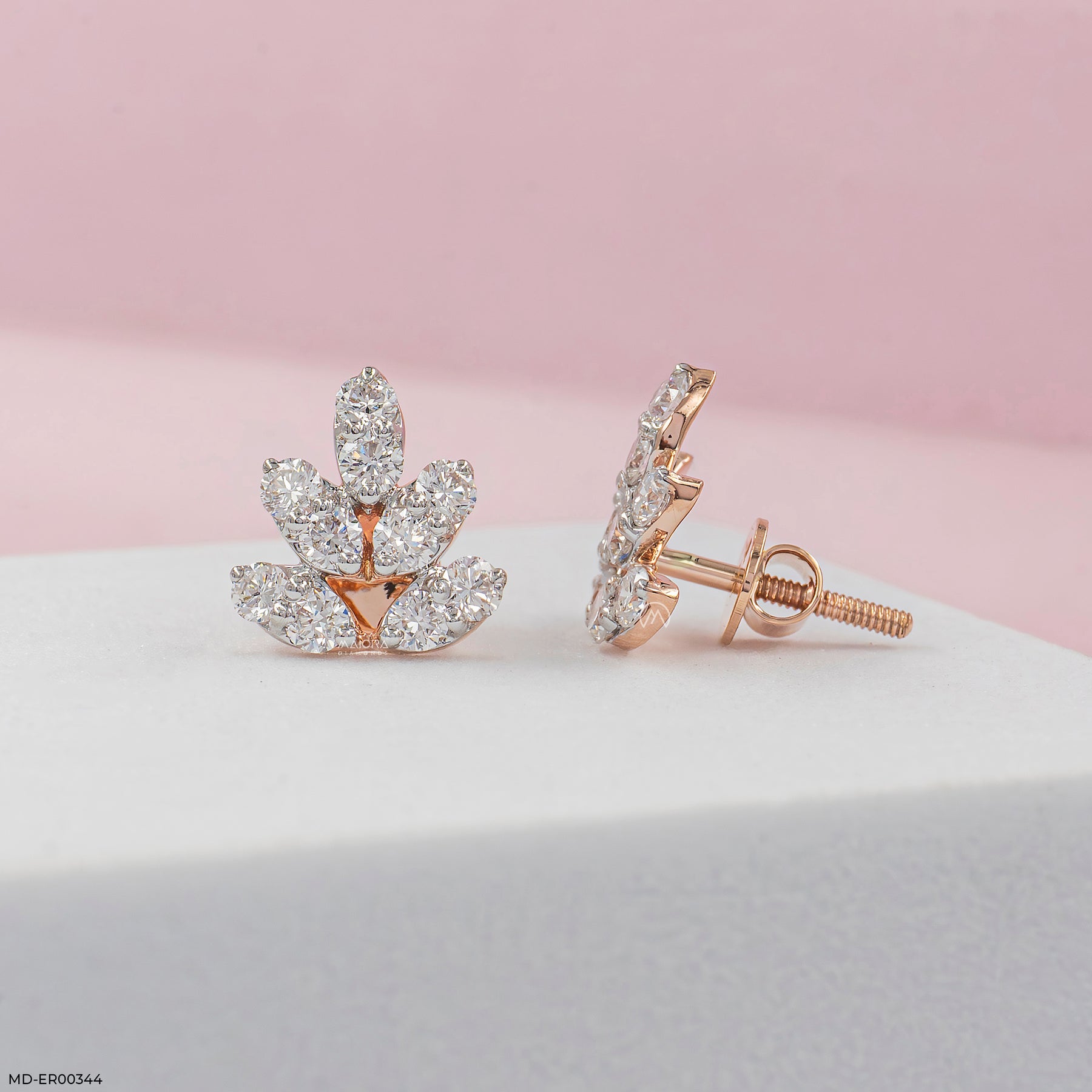 0.75 Carat Leaf Lab Diamond Stud Earrings 14K Rose Gold