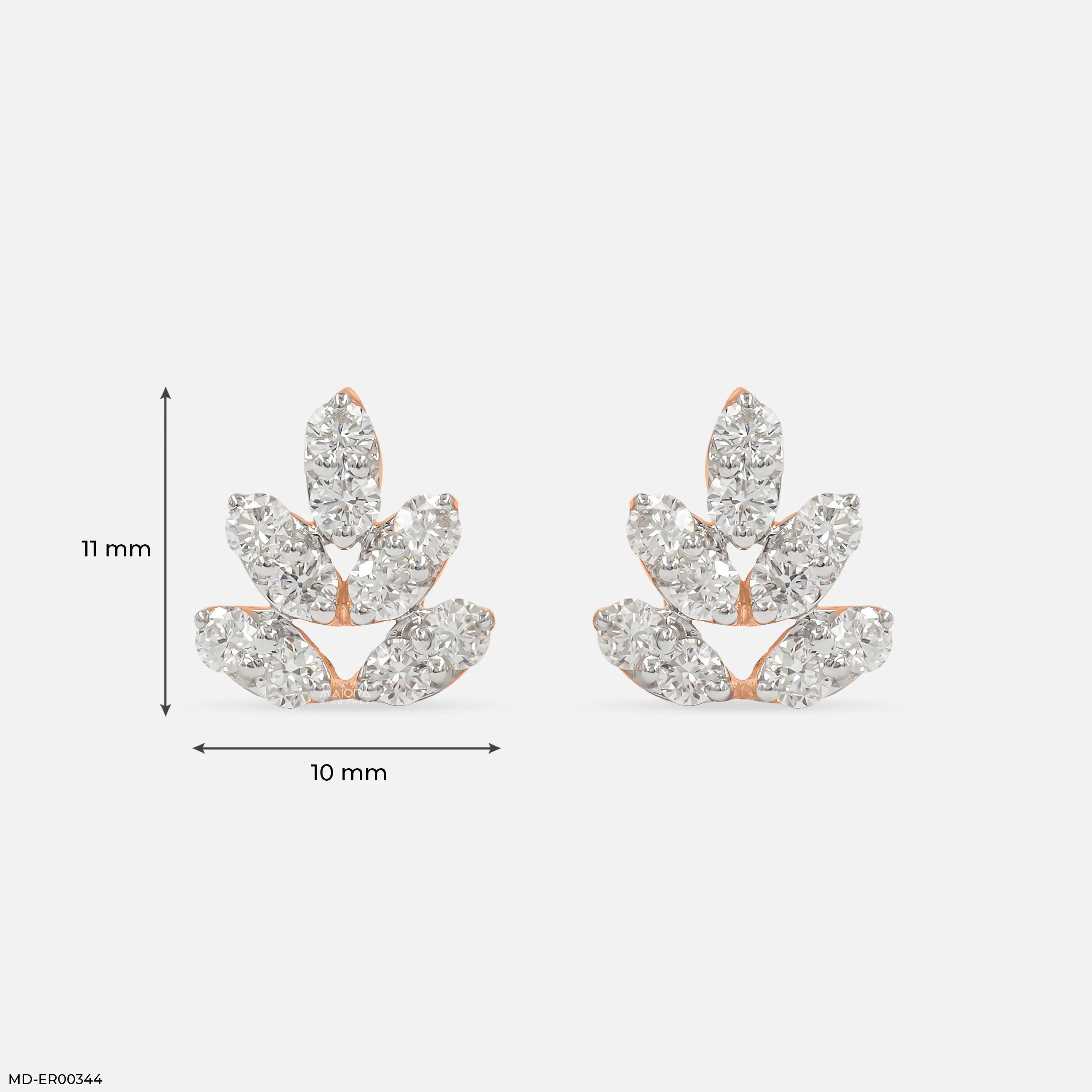 0.75 Carat Leaf Lab Diamond Stud Earrings 14K Rose Gold