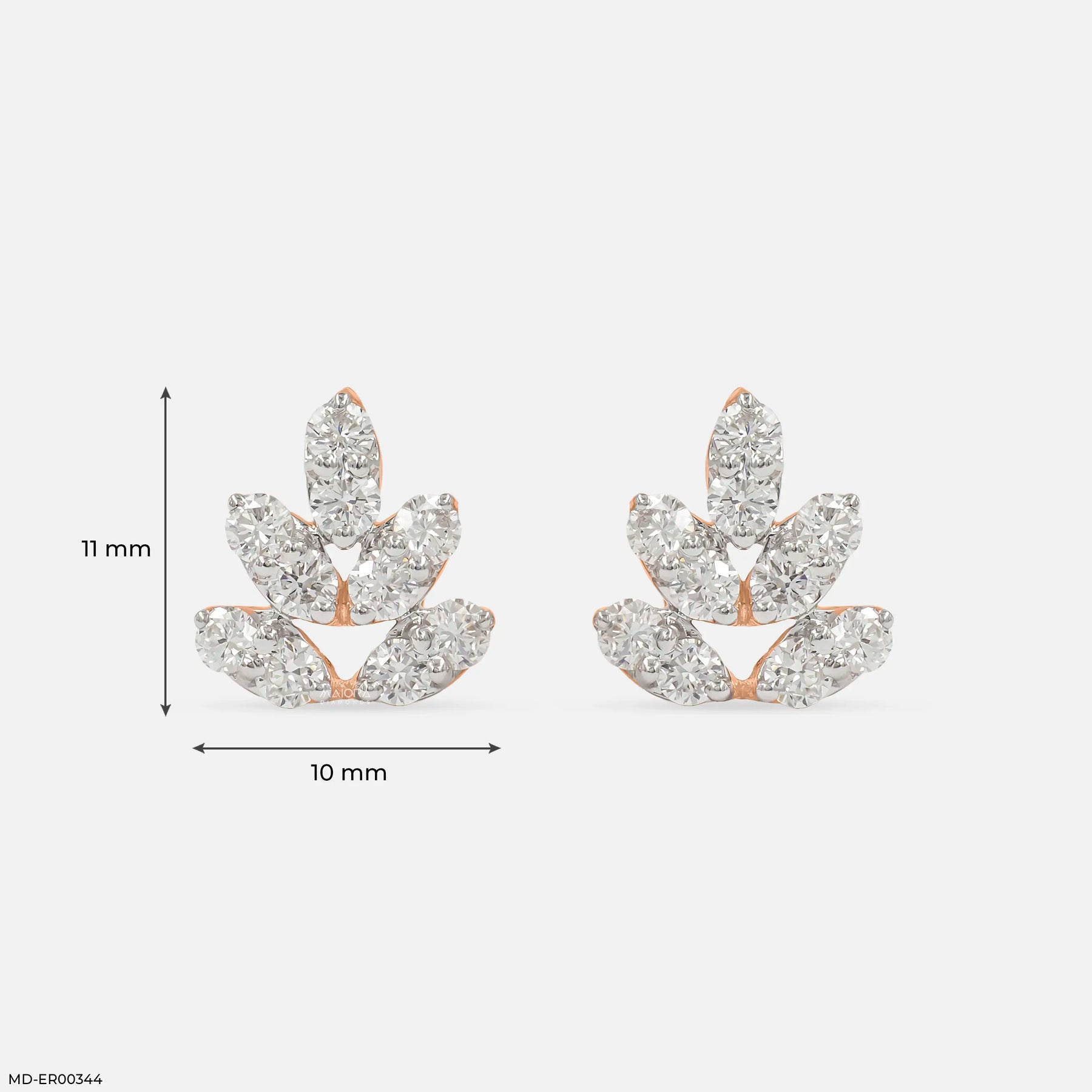 0.75 Carat Leaf Lab Diamond Stud Earrings 14K Rose Gold