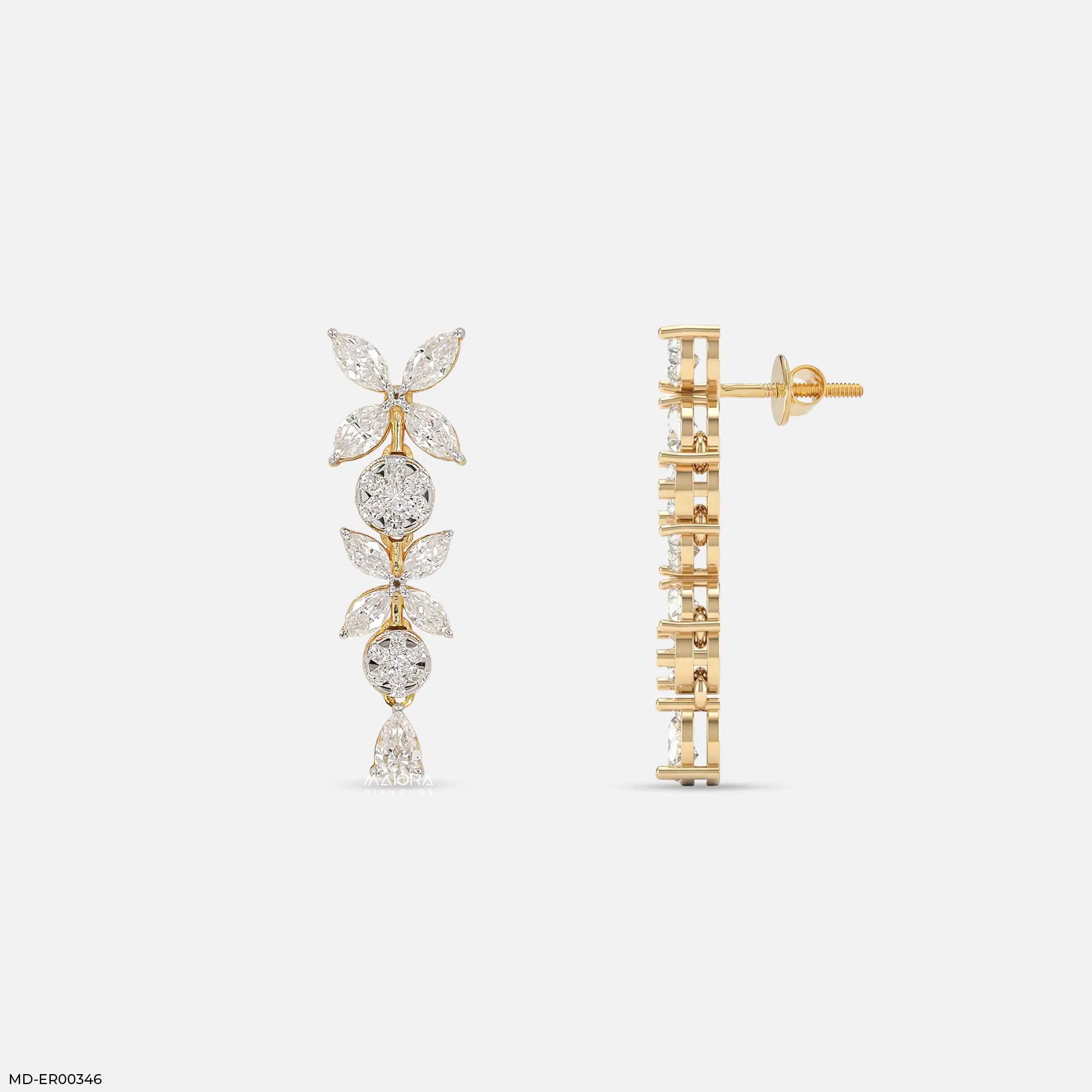 Sparkle Flora Diamond Earrings 9K Yellow Gold