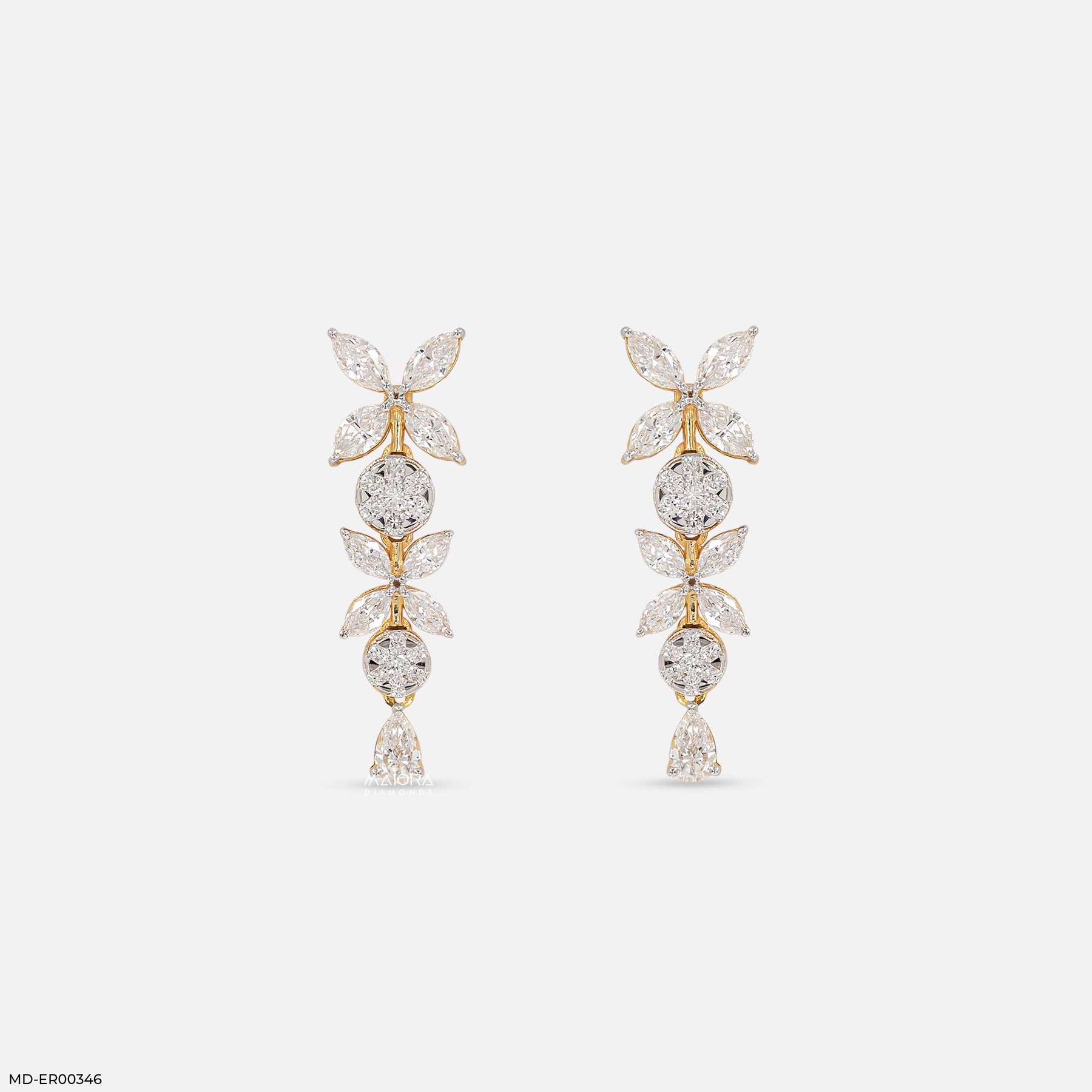 1.30 Carat Duet Floral Lab Diamond Drop Earrings 18K Yellow Gold