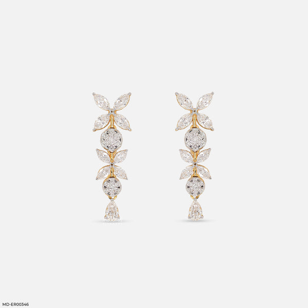 1.30 Carat Duet Floral Lab Diamond Drop Earrings 18K Yellow Gold
