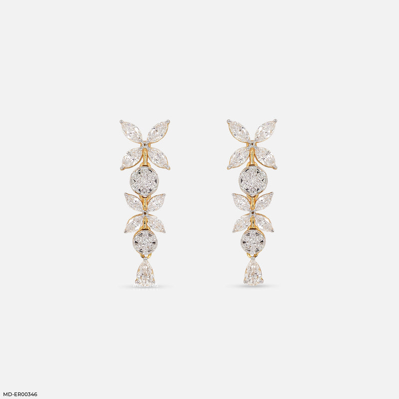 1.30 Carat Duet Floral Lab Diamond Drop Earrings 18K Yellow Gold