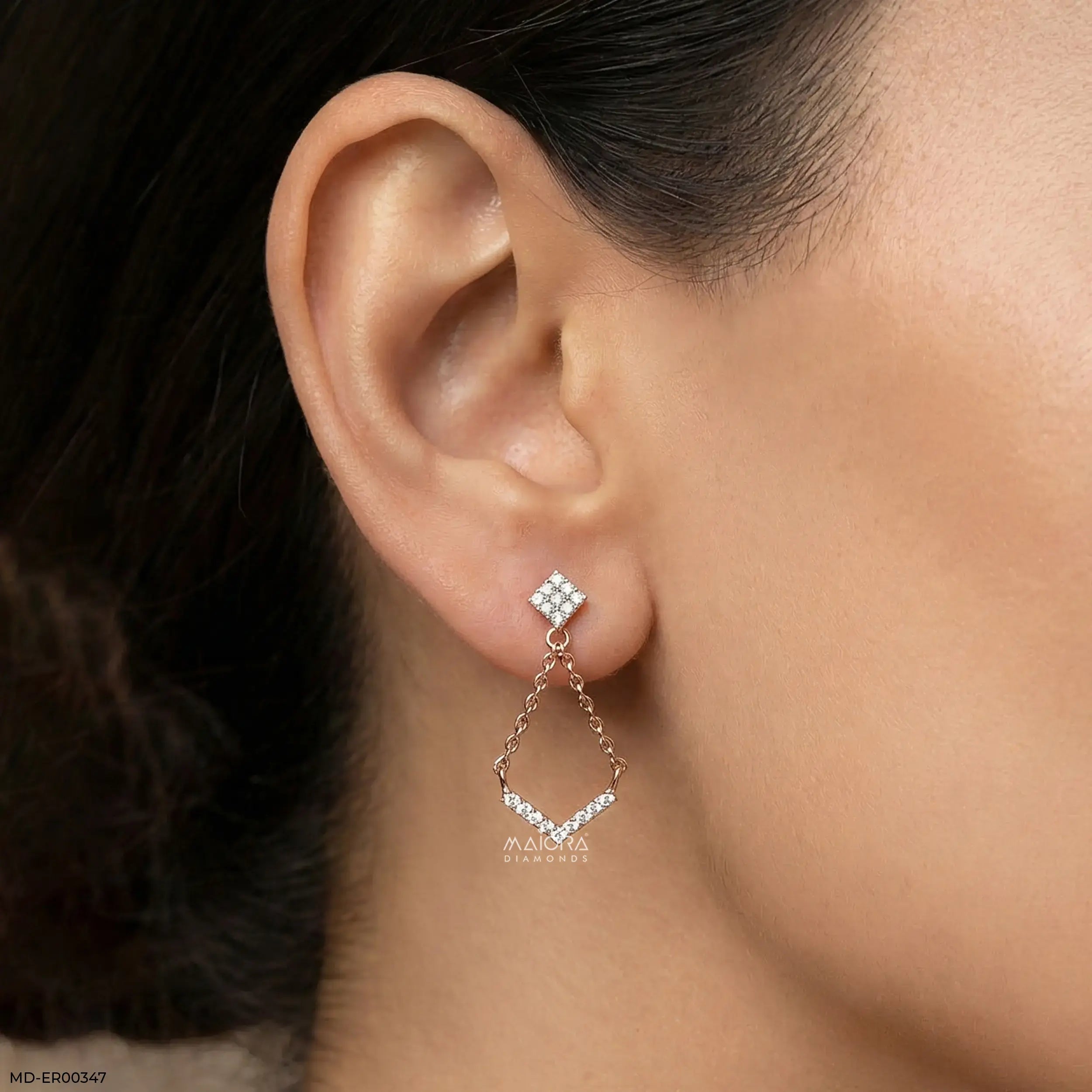0.35 Carat A-Line Drop Chain Earrings 9K Rose Gold