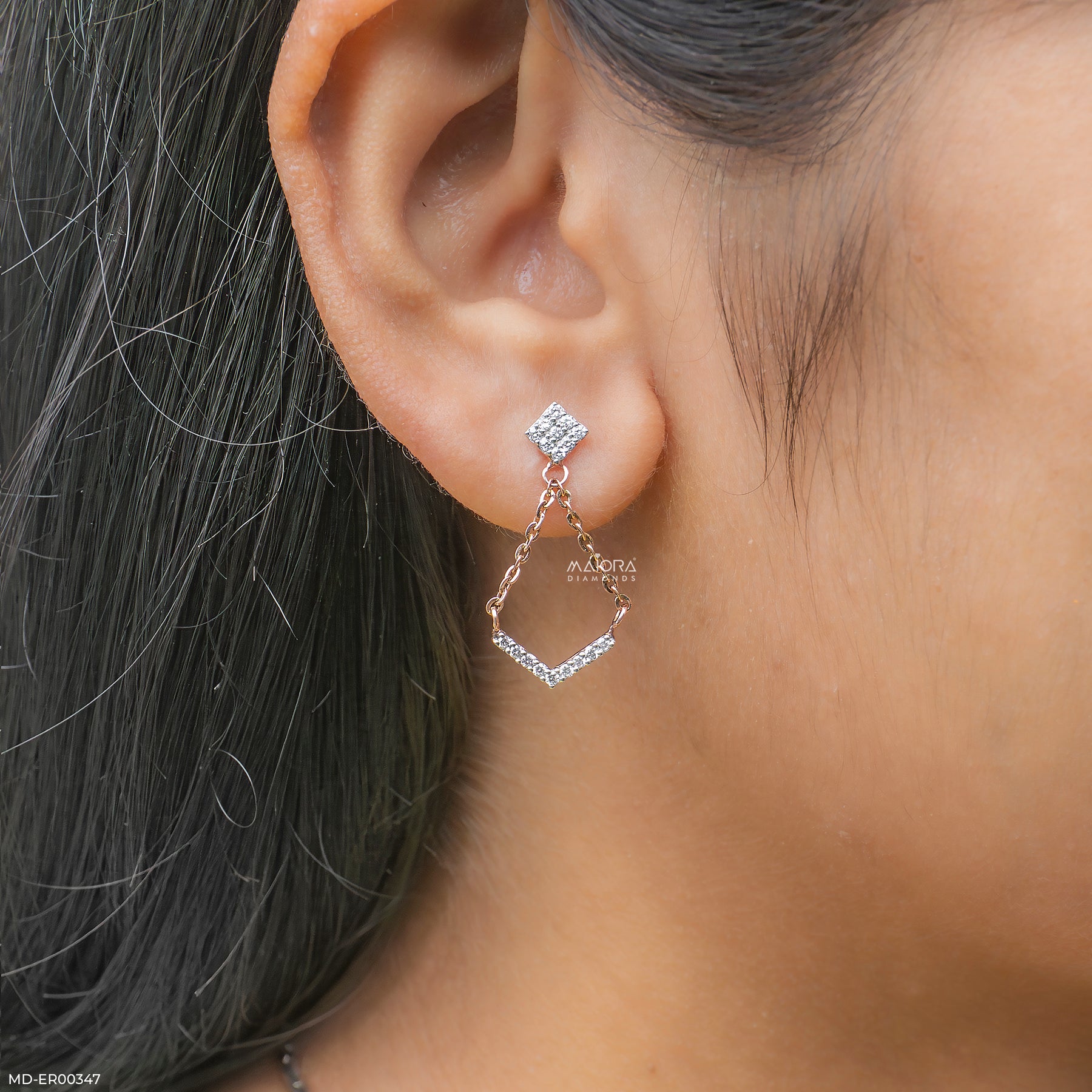 0.35 Carat A-Line Drop Chain Earrings 9K Rose Gold