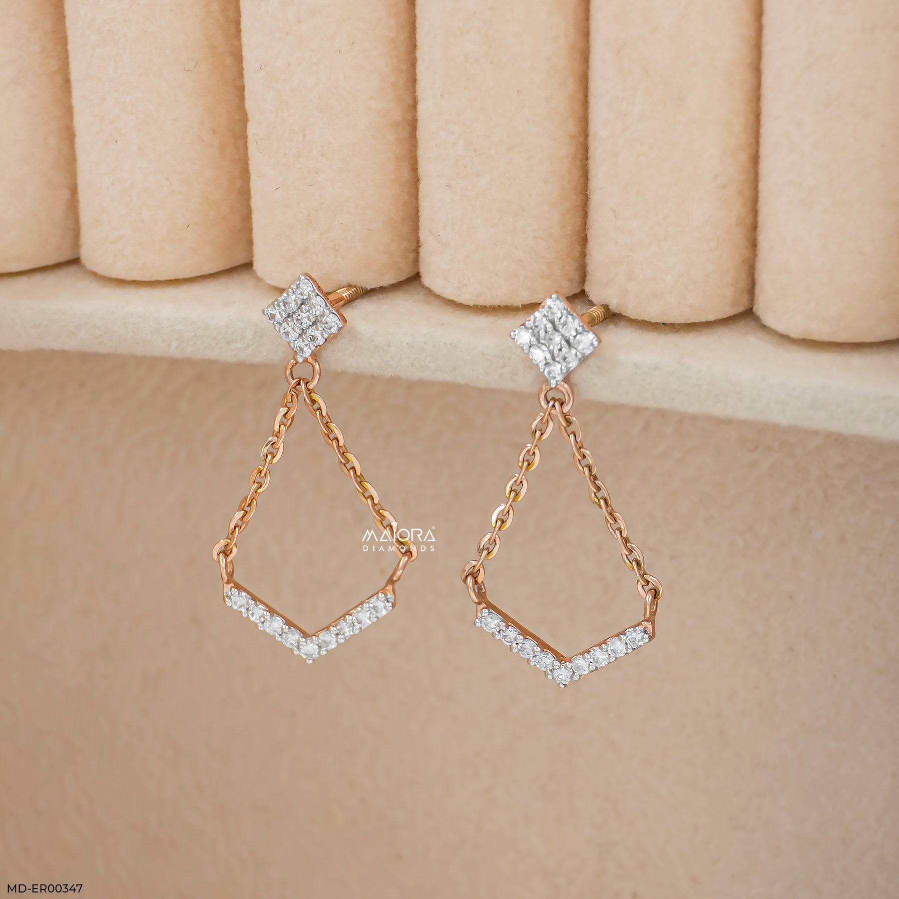 0.35 Carat A-Line Drop Chain Earrings 9K Rose Gold