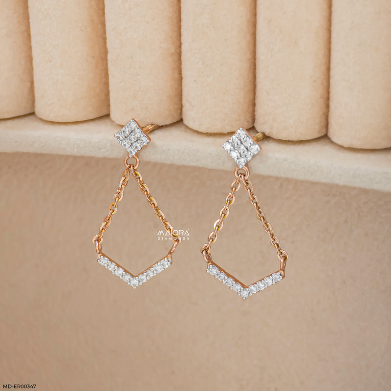 0.35 Carat A-Line Drop Chain Earrings 9K Rose Gold