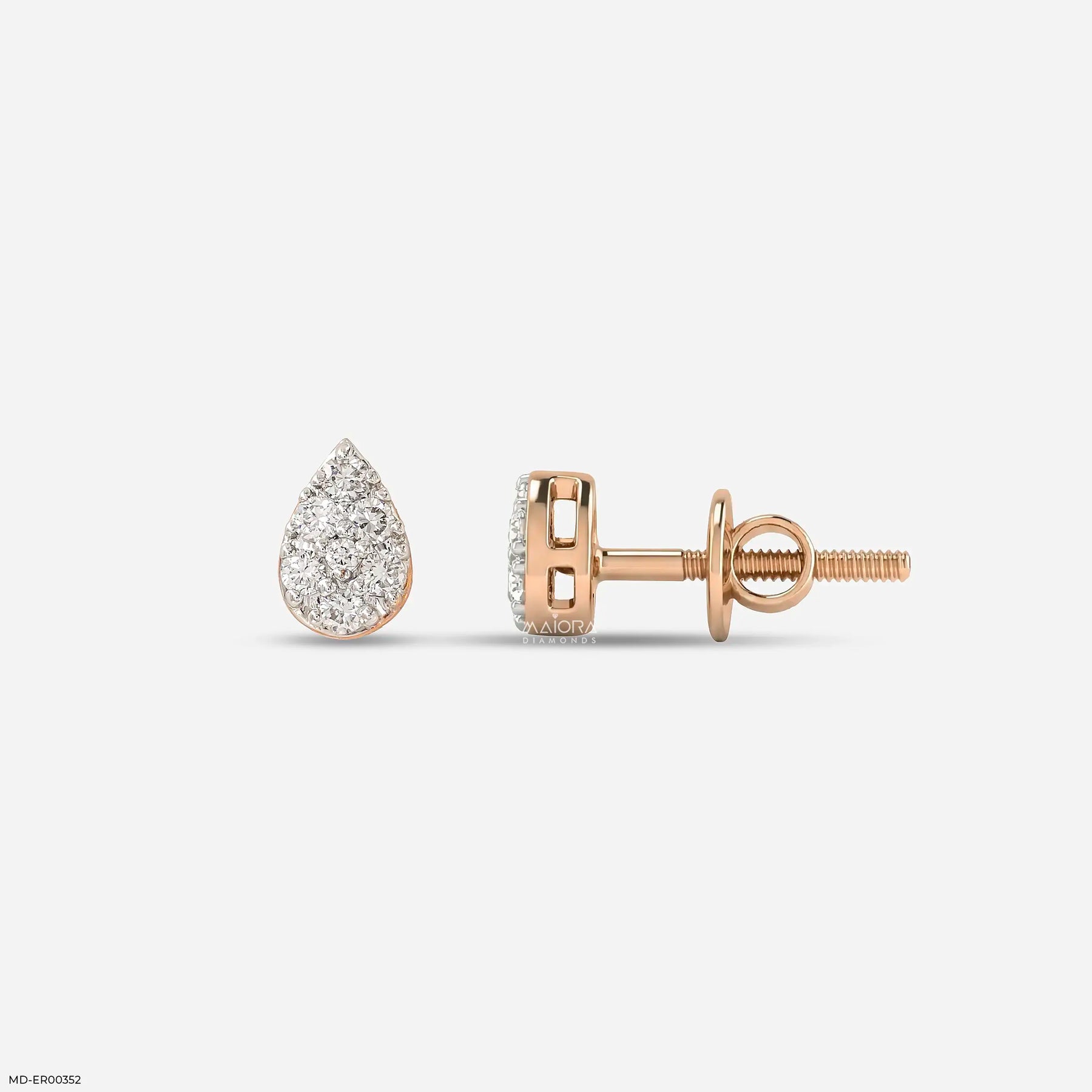 0.15 Carat Pear Shaped Cluster Lab Diamond Earrings 9K Rose Gold