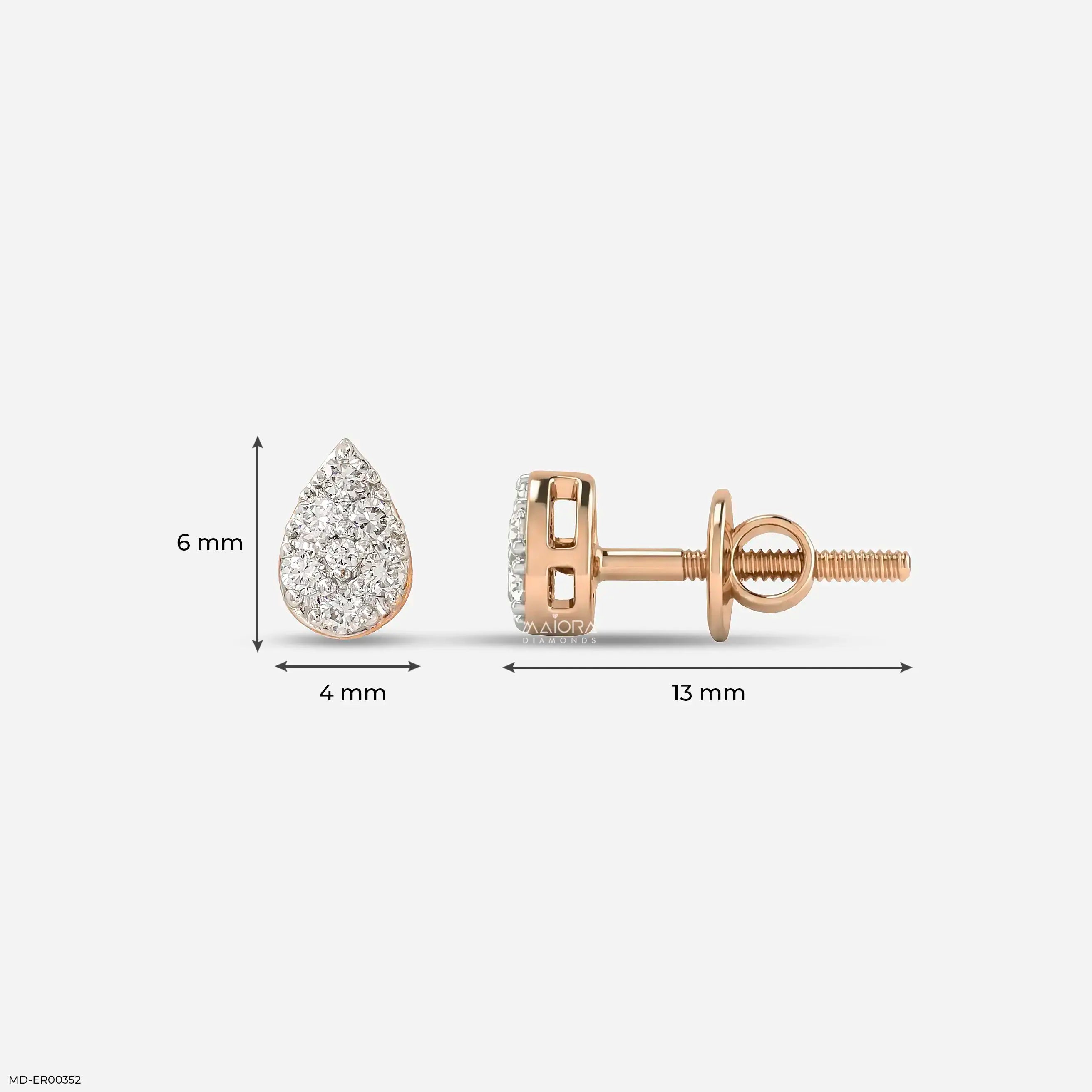 0.15 Carat Pear Shaped Cluster Lab Diamond Earrings 9K Rose Gold