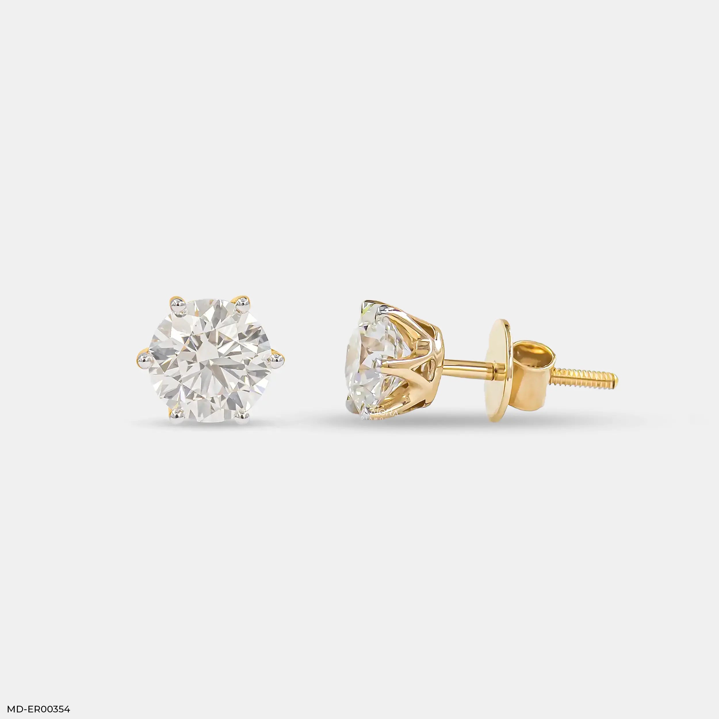 3 Carat Round Solitaire Diamond Earrings 9K Yellow Gold
