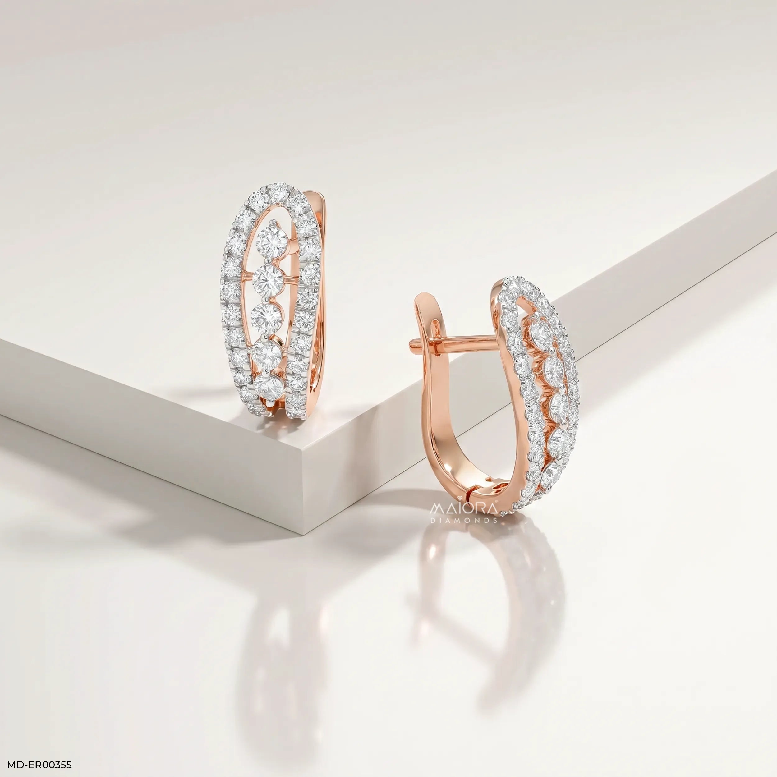 0.55 Carat Dazzling Luxe Hoop Bali Diamond Earrings 14K Rose Gold