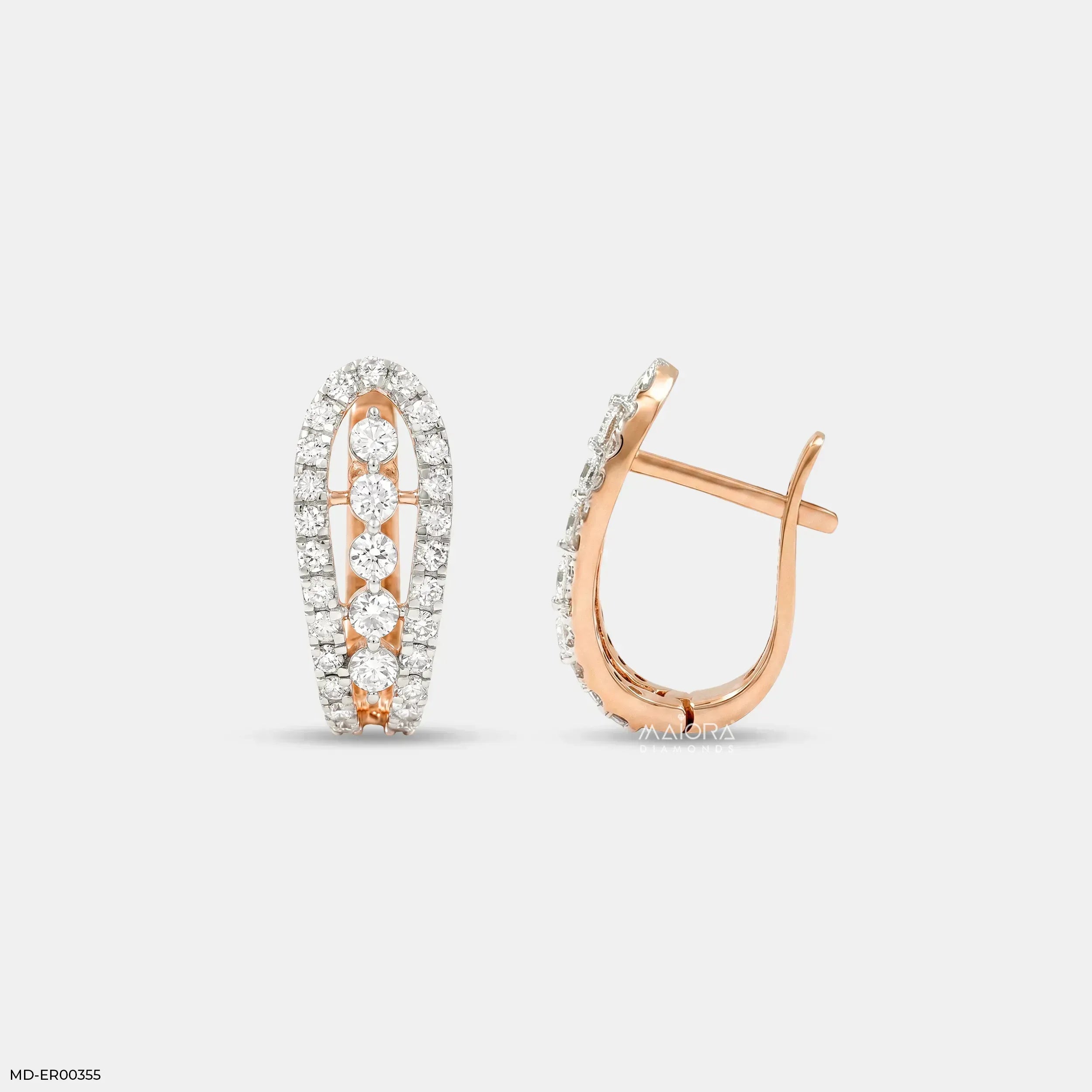 0.55 Carat Dazzling Luxe Hoop Bali Diamond Earrings 14K Rose Gold