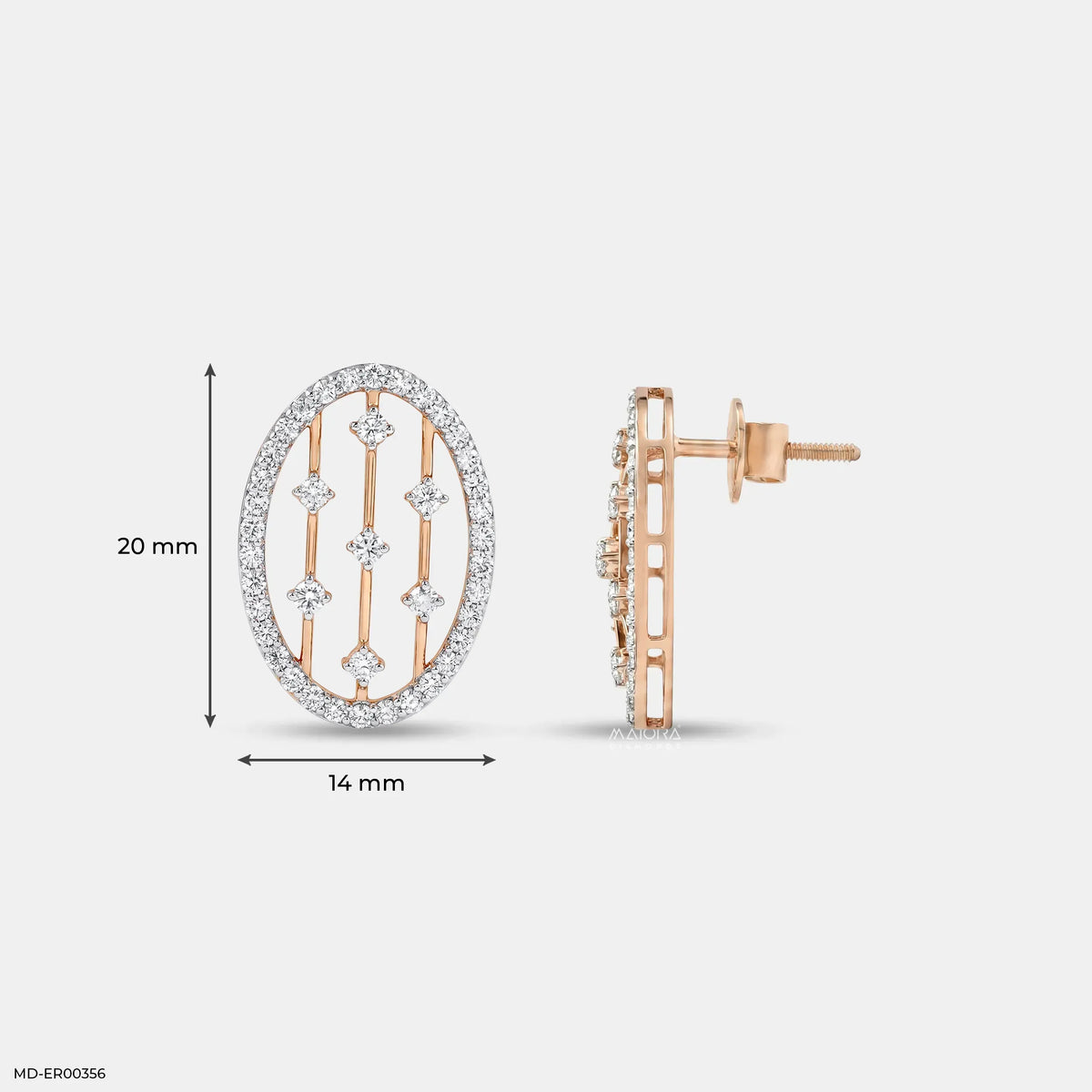 0.95 Carat Liner Lattice Oval Stud Diamond Earrings