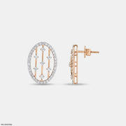 0.95 Carat Liner Lattice Oval Stud Diamond Earrings 14K Rose Gold