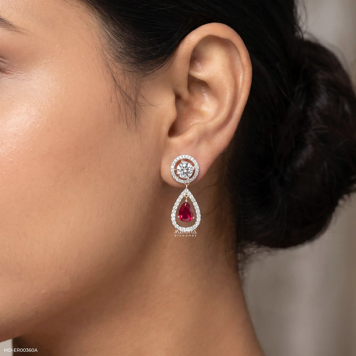 Ruby Drop Diamond Earrings
