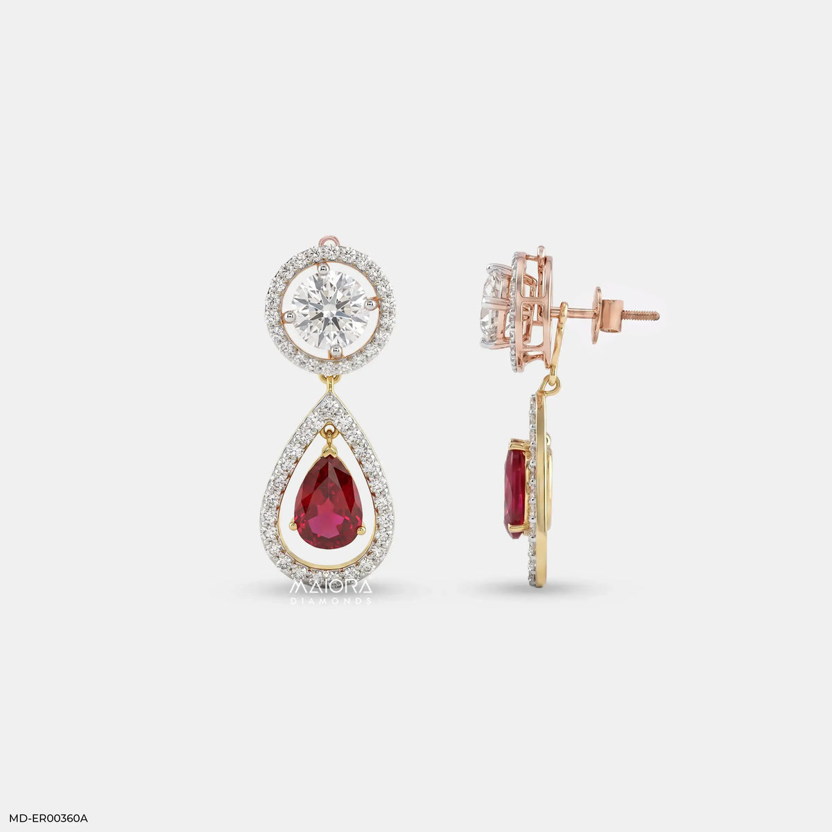 Ruby Drop Diamond Earrings
