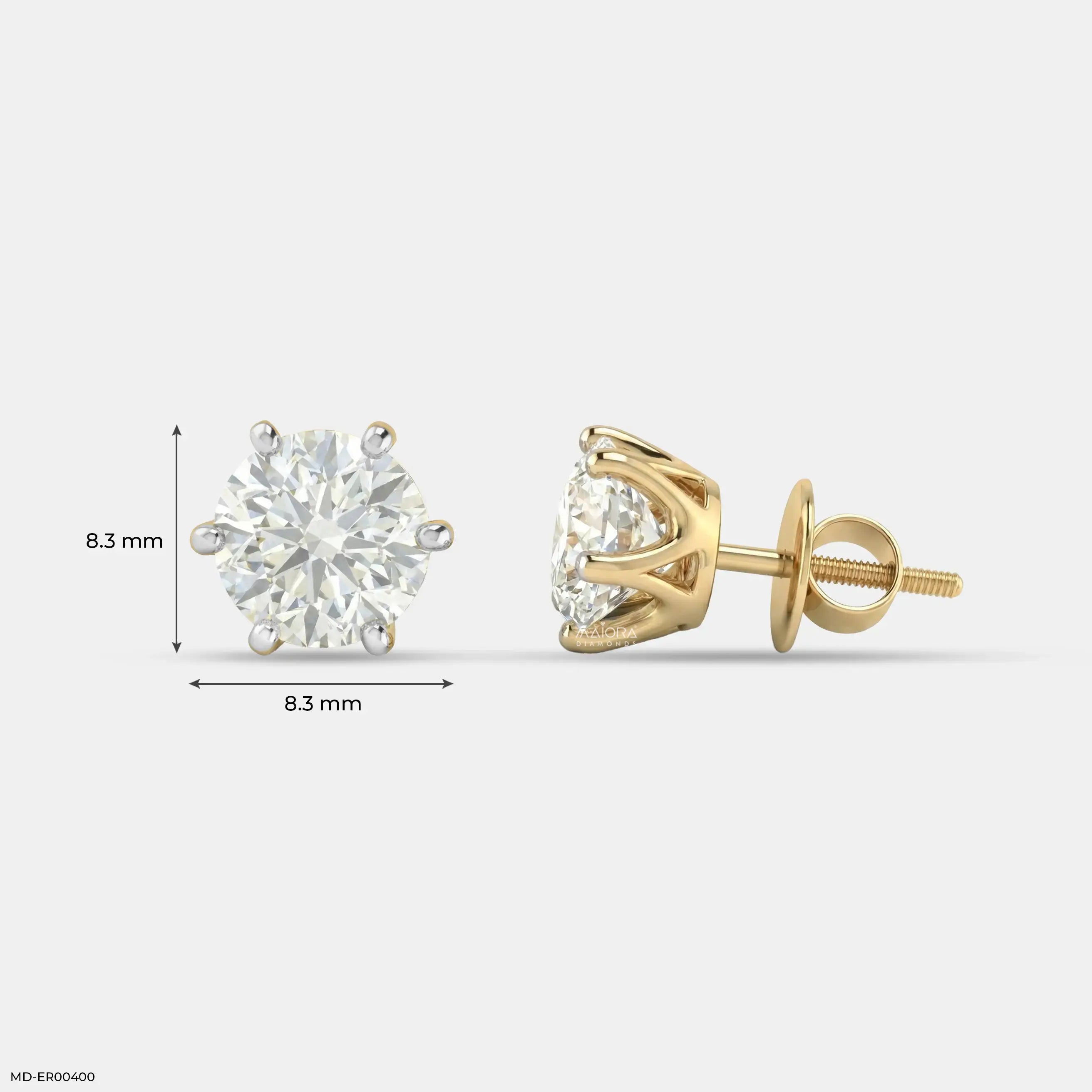 4.15 Carat Solitaire Diamond Stud Earrings 9K Yellow Gold