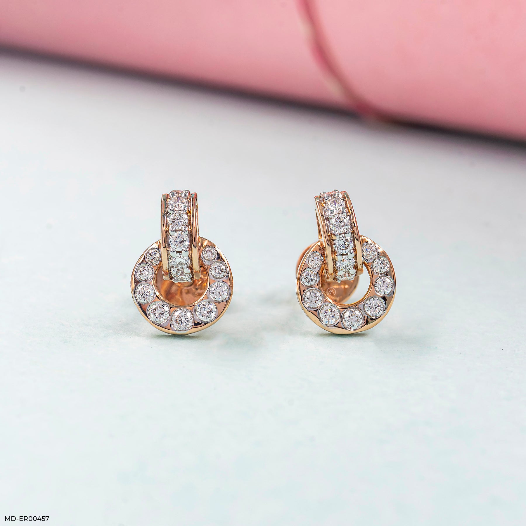 Stunning Circle Diamond Studs 14K White Gold