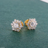 Flower Bud Diamond Studs Earrings 18K Yellow Gold