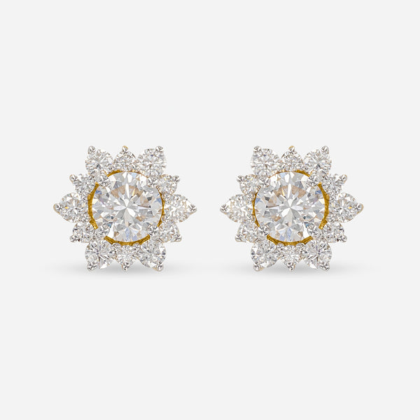 Flower Bud Diamond Studs Earrings 18K Yellow Gold