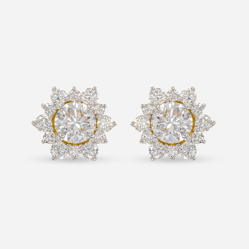 Flower Bud Diamond Studs Earrings 18K Yellow Gold