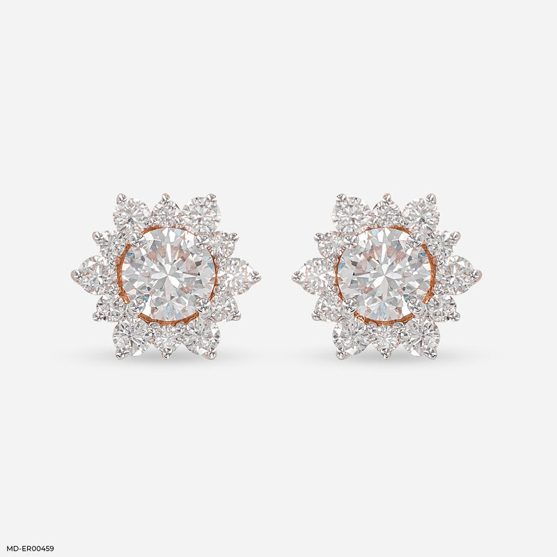 Flower Bud Diamond Studs Earrings 18K Yellow Gold