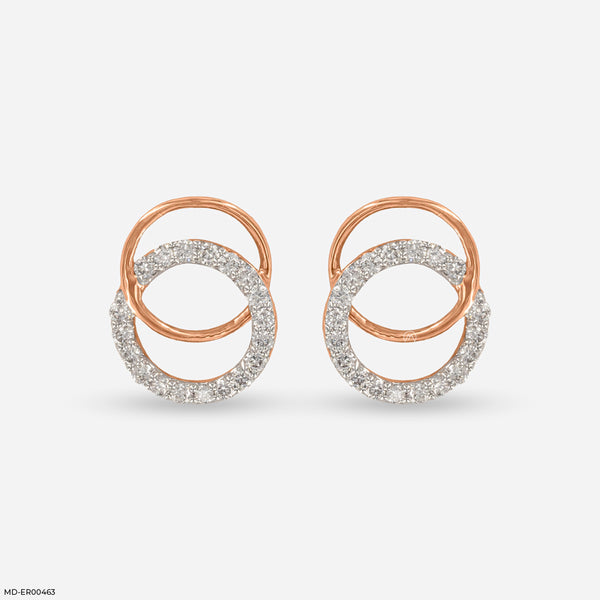 Circle Shaped Diamond Studs Earrings 14K Rose Gold