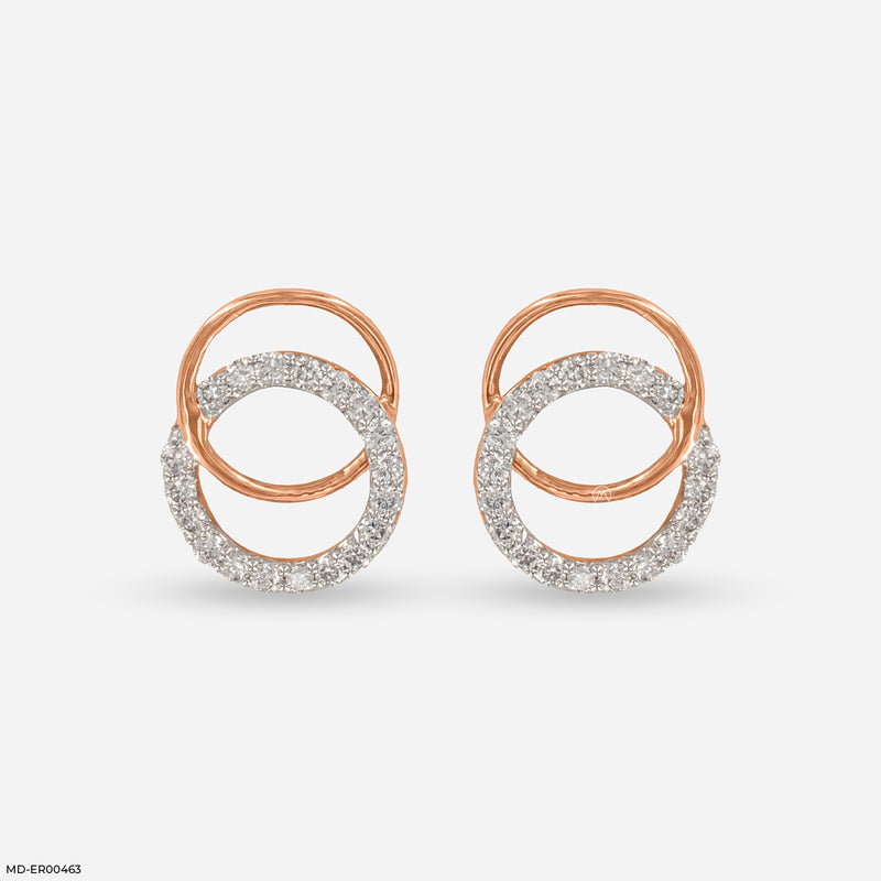 Circle Shaped Diamond Studs Earrings 14K Rose Gold