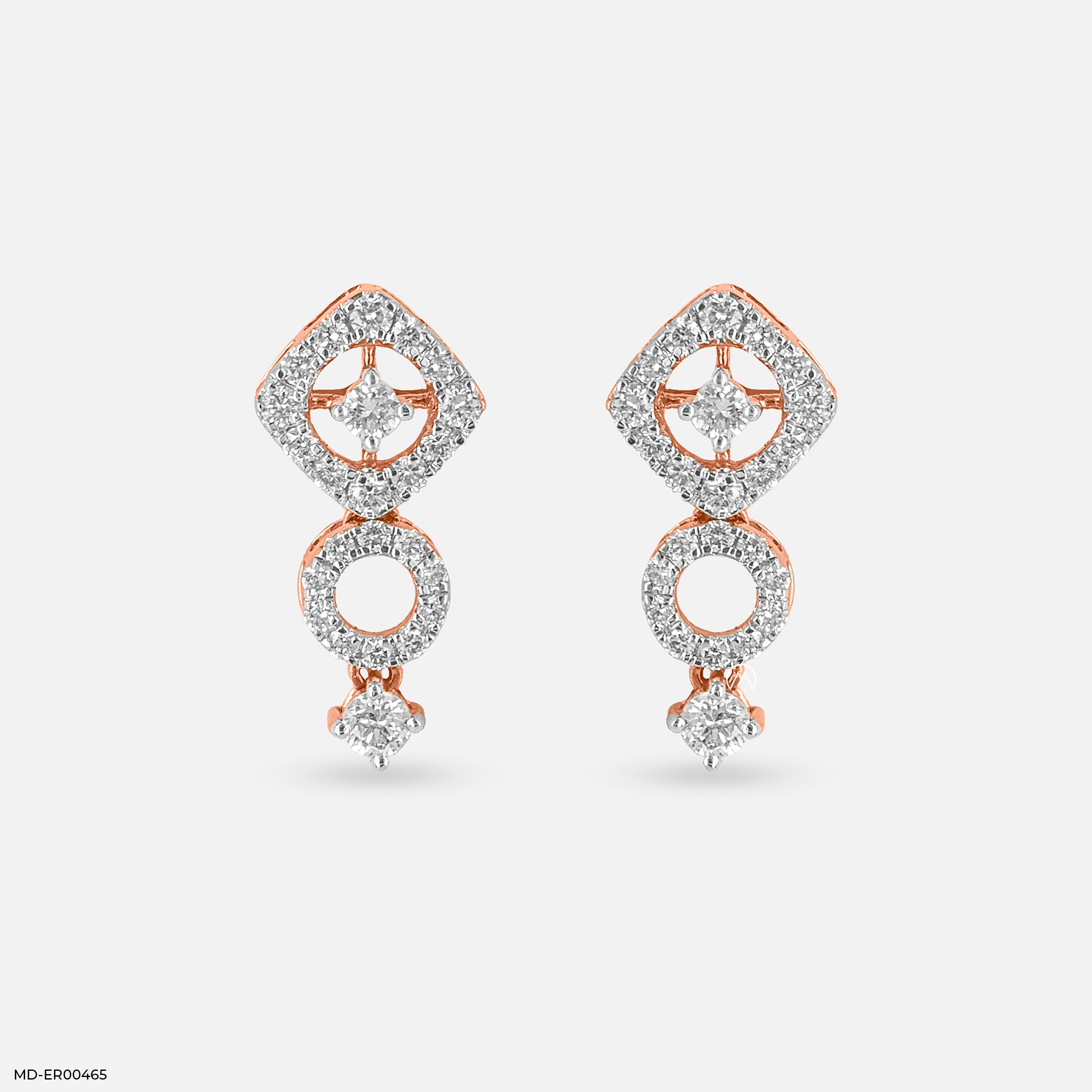 Quadro Studs Diamonds Earrings 9K Rose Gold