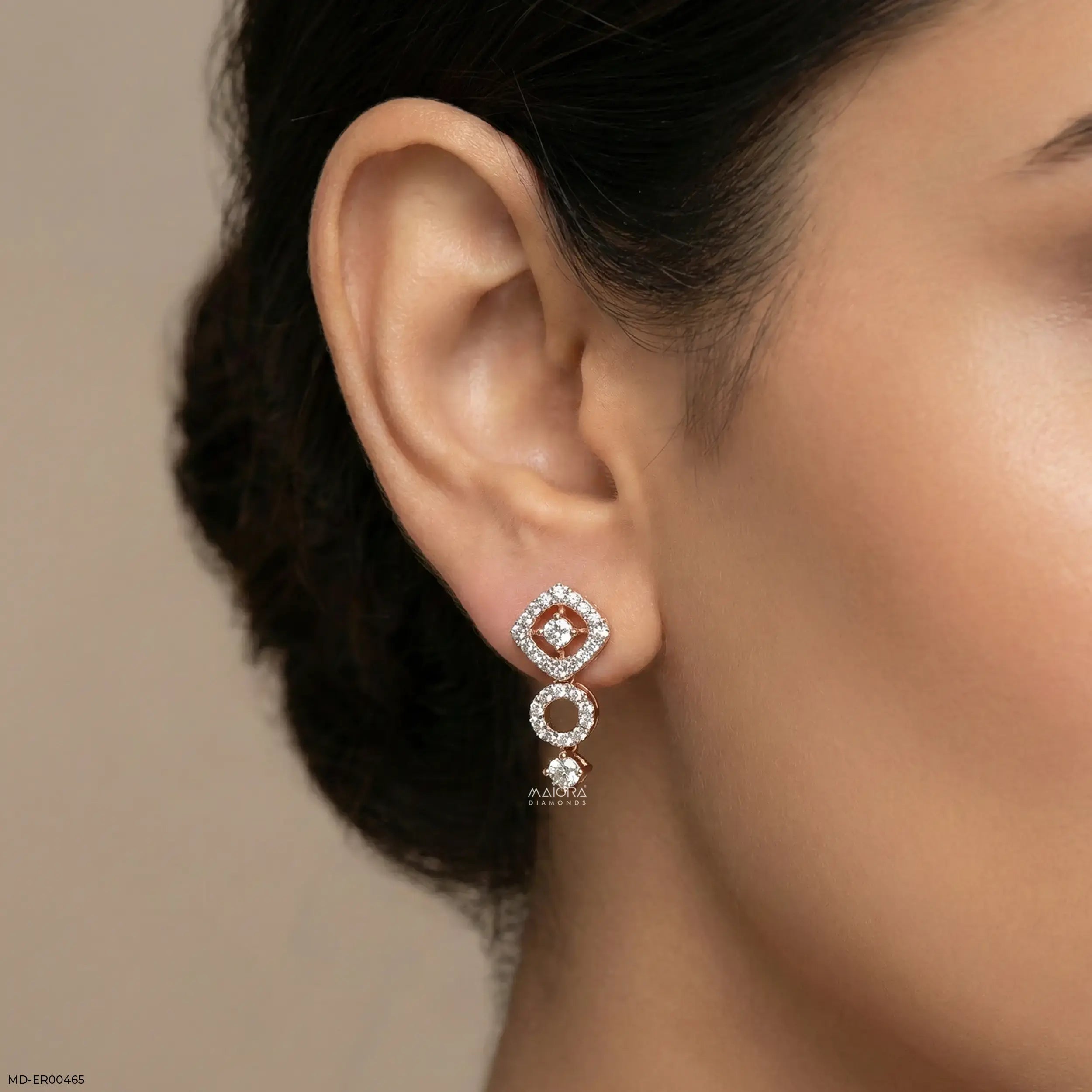 Quadro Studs Diamonds Earrings 9K Rose Gold