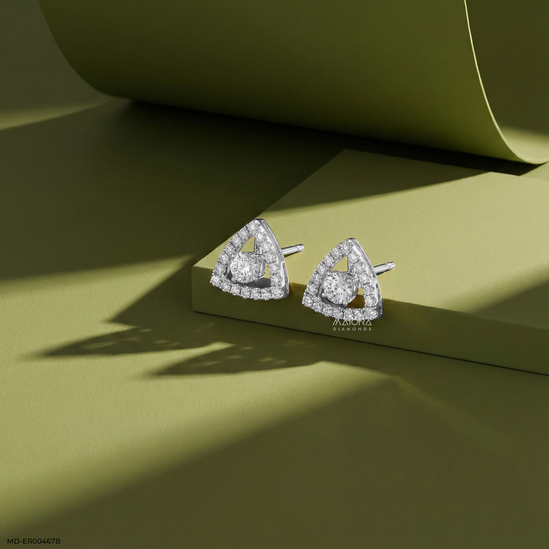 0.8 Carat Triangle Pave Lab Diamond Studs 9K White Gold