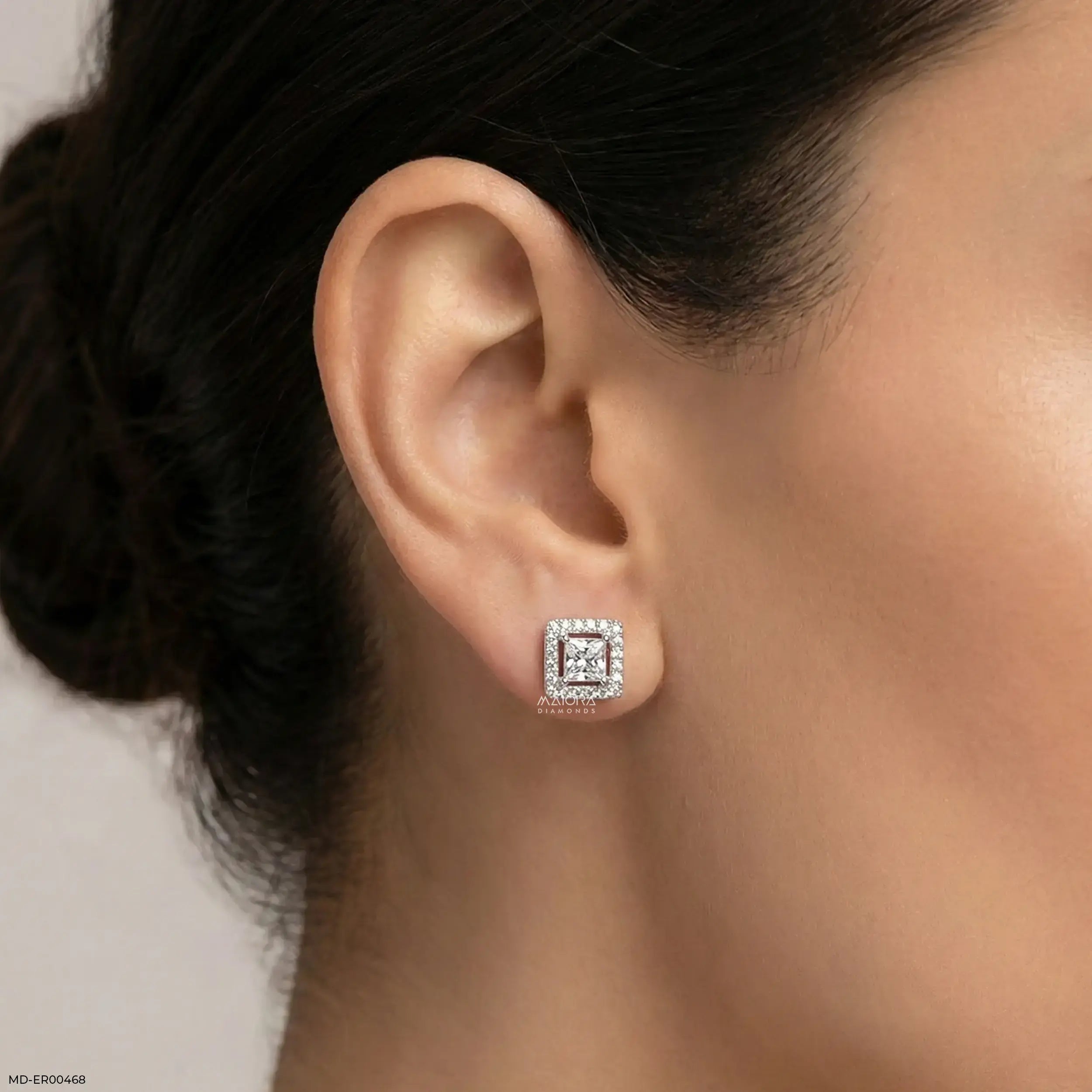Princess Halo Diamond Studs Earrings 9K Rose Gold