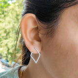 0.5 Carat Pave Geometric Kite Hoop Lab Diamond Earrings 9K White Gold