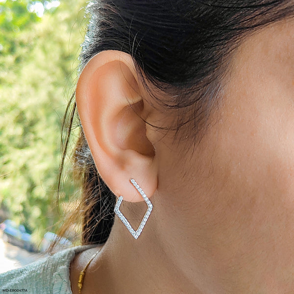 0.5 Carat Pave Geometric Kite Hoop Lab Diamond Earrings 9K White Gold