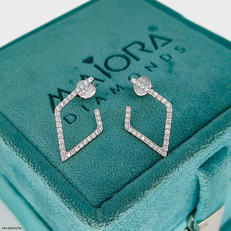 0.5 Carat Pave Geometric Kite Hoop Lab Diamond Earrings 9K White Gold