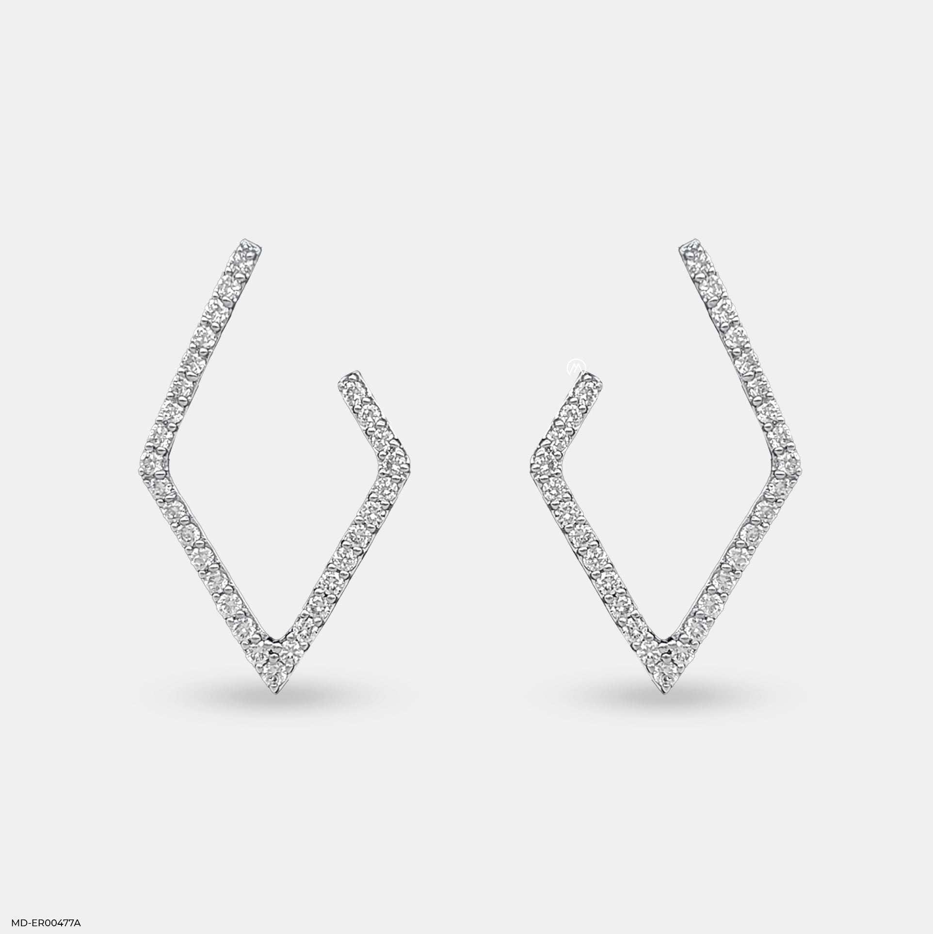 0.5 Carat Pave Geometric Kite Hoop Lab Diamond Earrings 9K White Gold