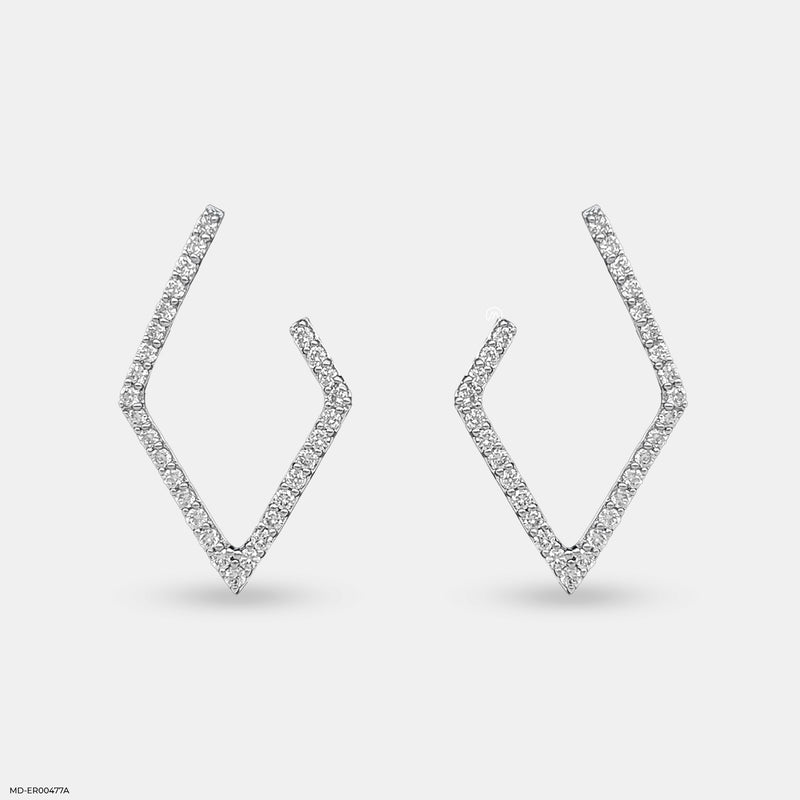 0.5 Carat Pave Geometric Kite Hoop Lab Diamond Earrings 9K White Gold