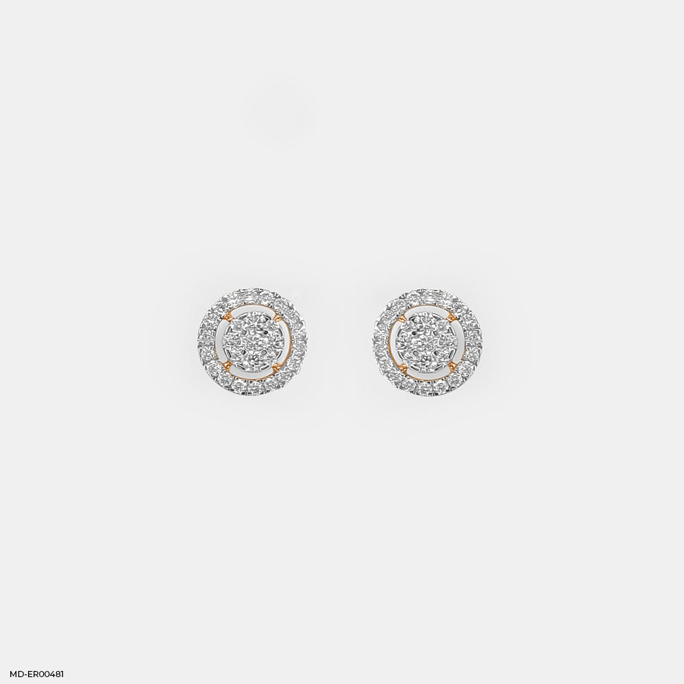 Round Halo Diamond Earrings 9K Rose Gold