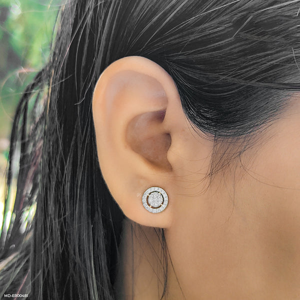 0.75 Carat Halo Cluster Lab Diamond Stud Earrings 14K Yellow Gold