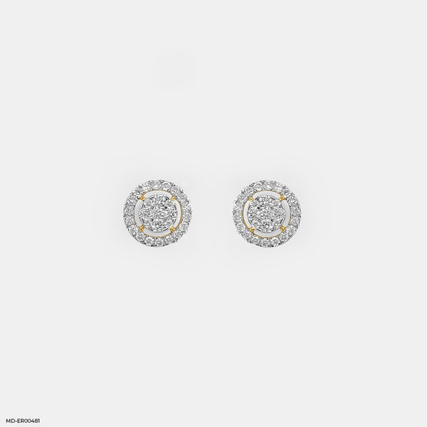 Round Halo Diamond Earrings 18K Yellow Gold