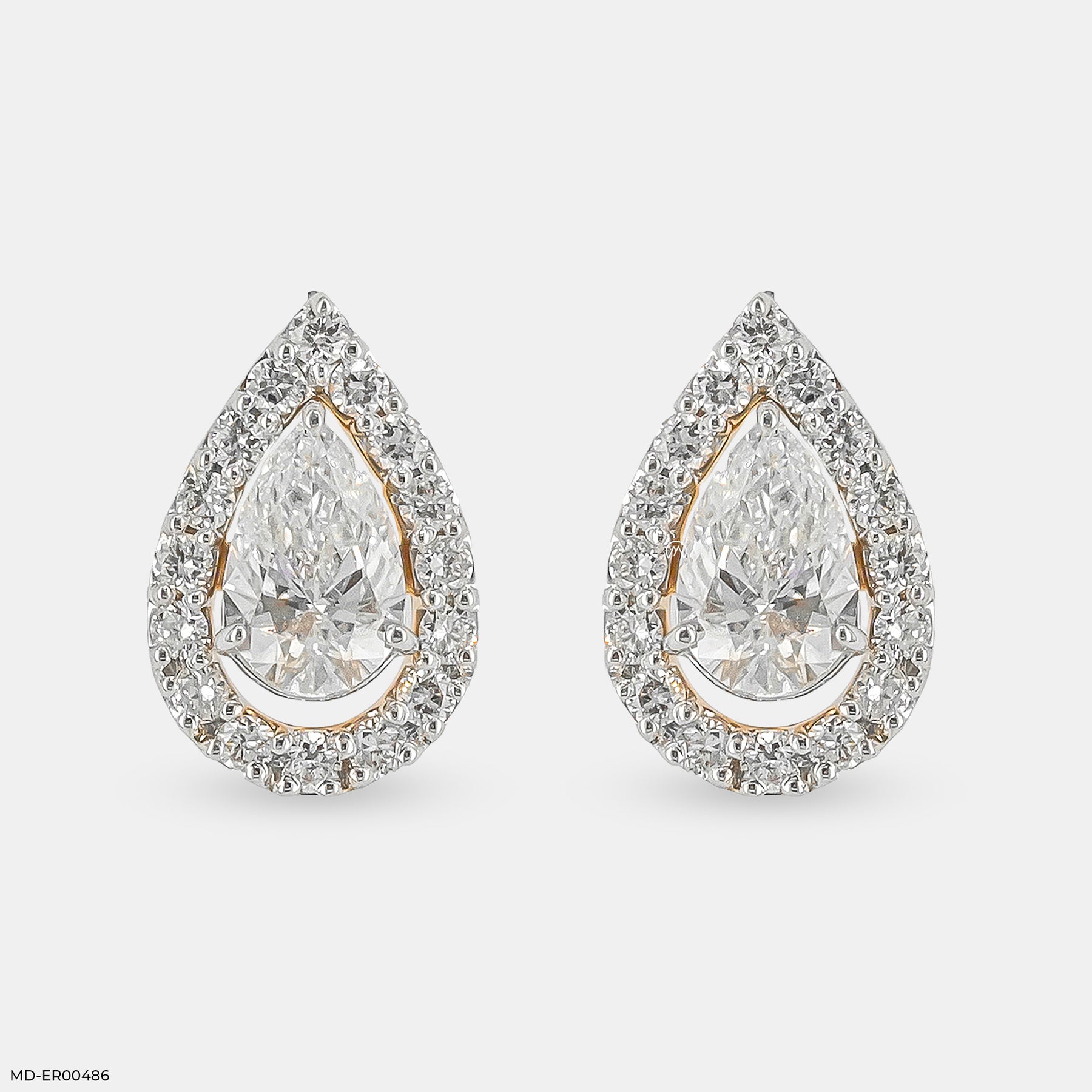 Pointer Pear Halo Diamond Earrings 14K Rose Gold